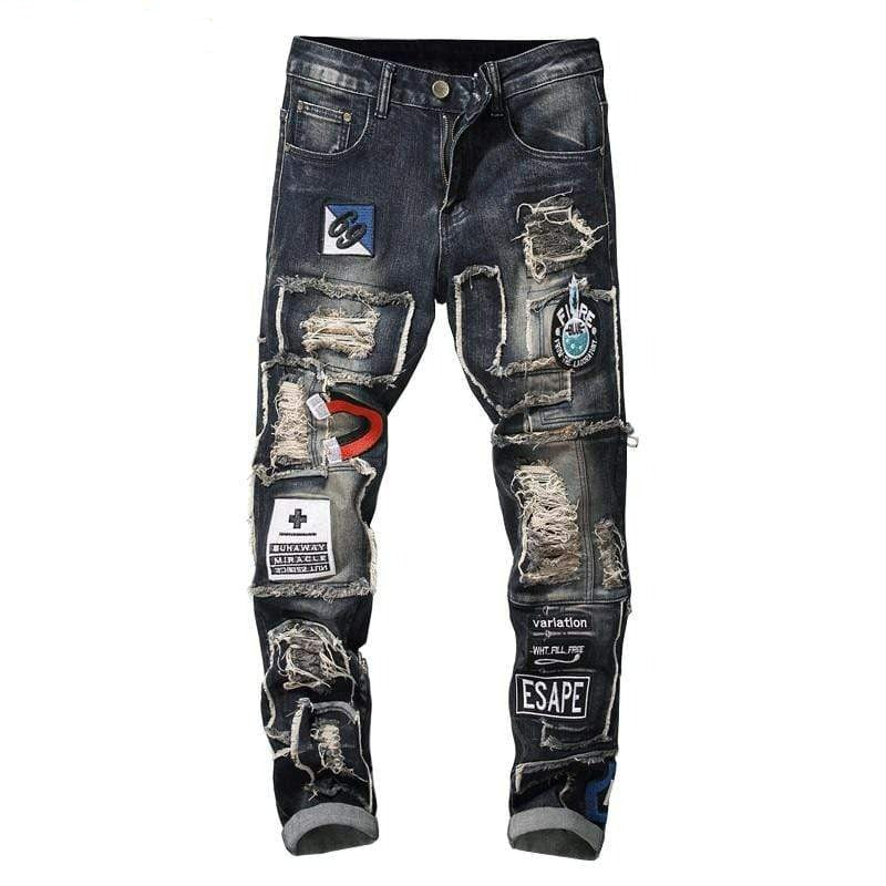 Men's badge patchwork jeans