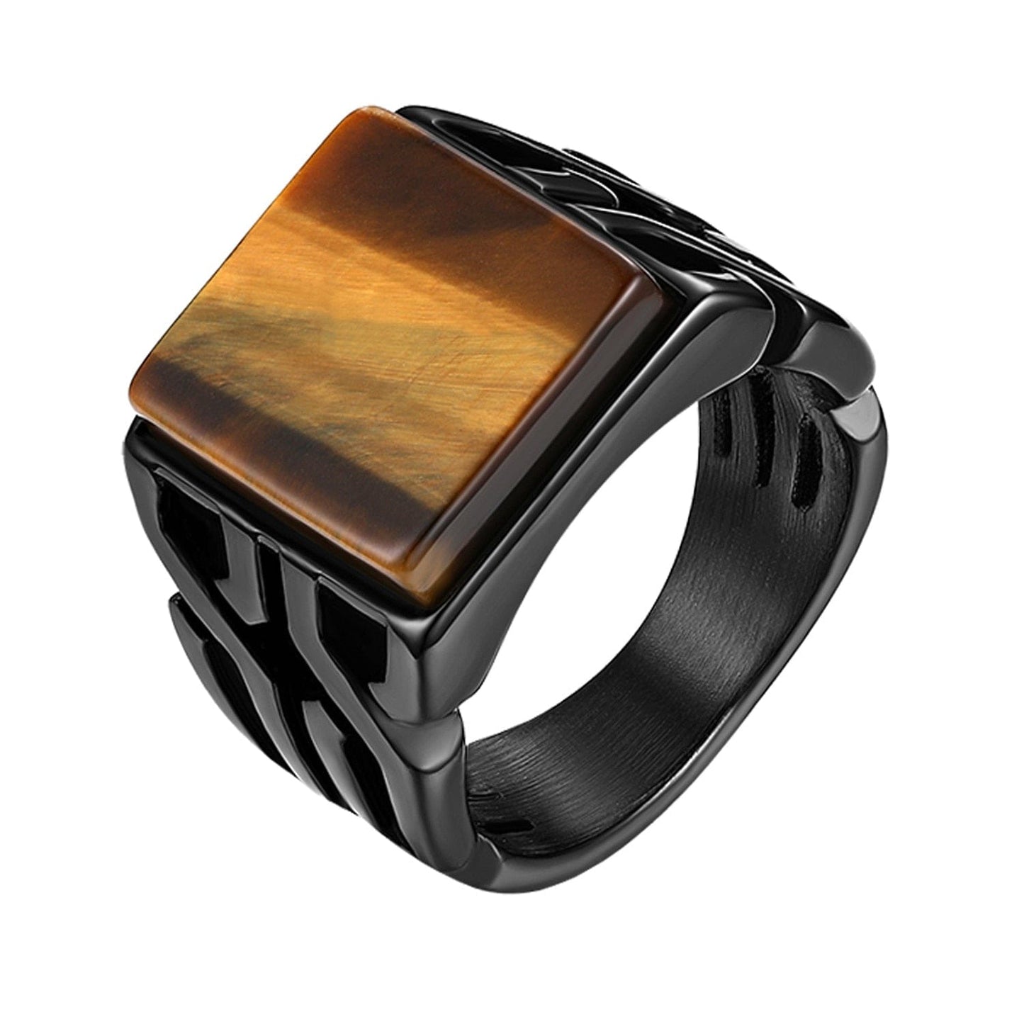 Men Stone Punk Classic Black Ring