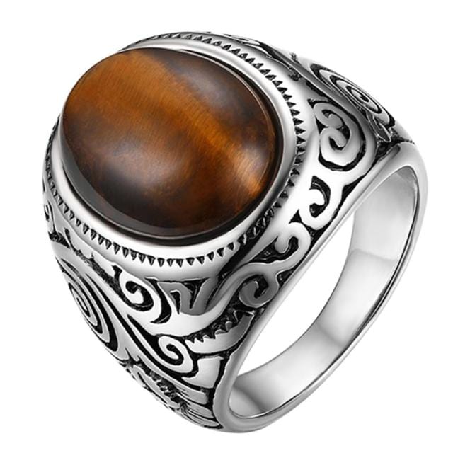 Men Stone Punk Classic Black Ring