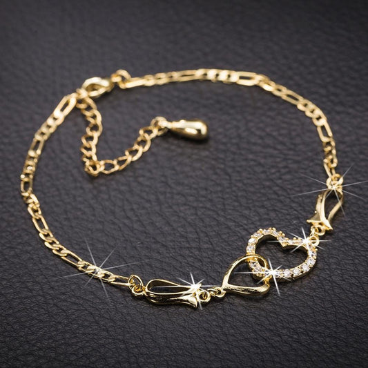 Double Heart Ankle Bracelet For Women