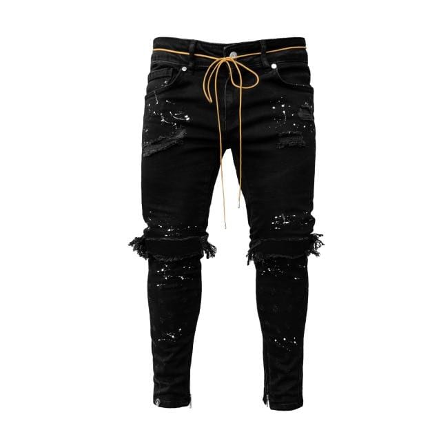 Men's Stretch Destroyed Ripped Jeans