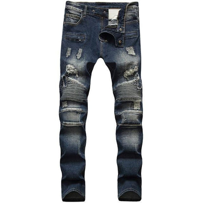 Men's Distressed Stretch Ripped Biker Jeans