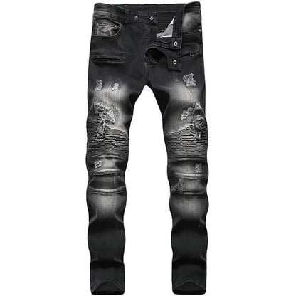 Men's Distressed Stretch Ripped Biker Jeans