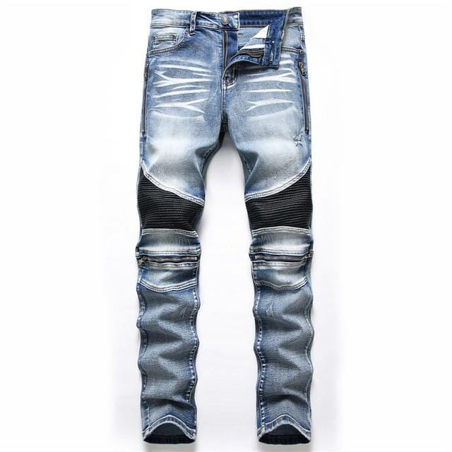 Men's Distressed Stretch Ripped Biker Jeans