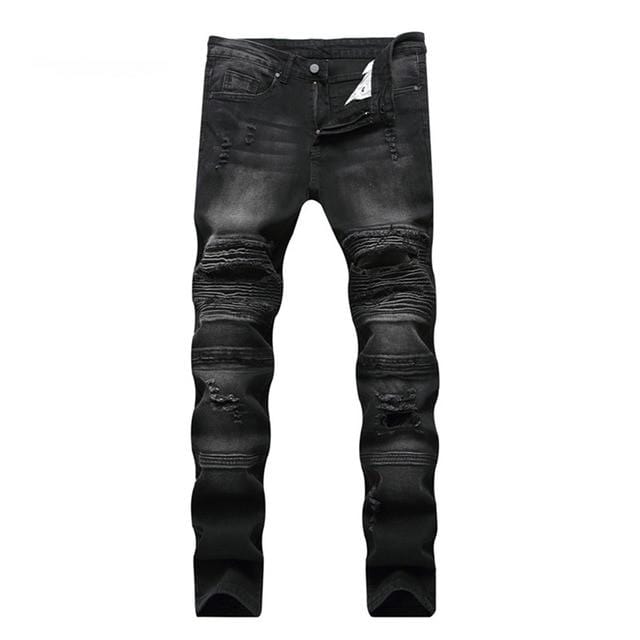 Men's Distressed Stretch Ripped Biker Jeans