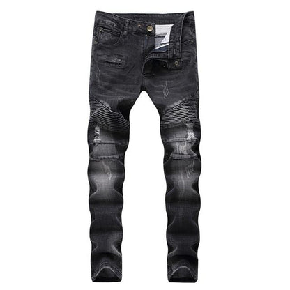 Men's Distressed Stretch Ripped Biker Jeans