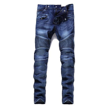 Men's Distressed Stretch Ripped Biker Jeans