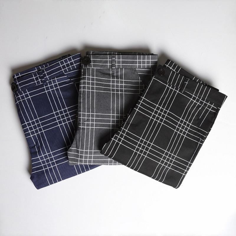 Men Plaid Slim Fit Pants