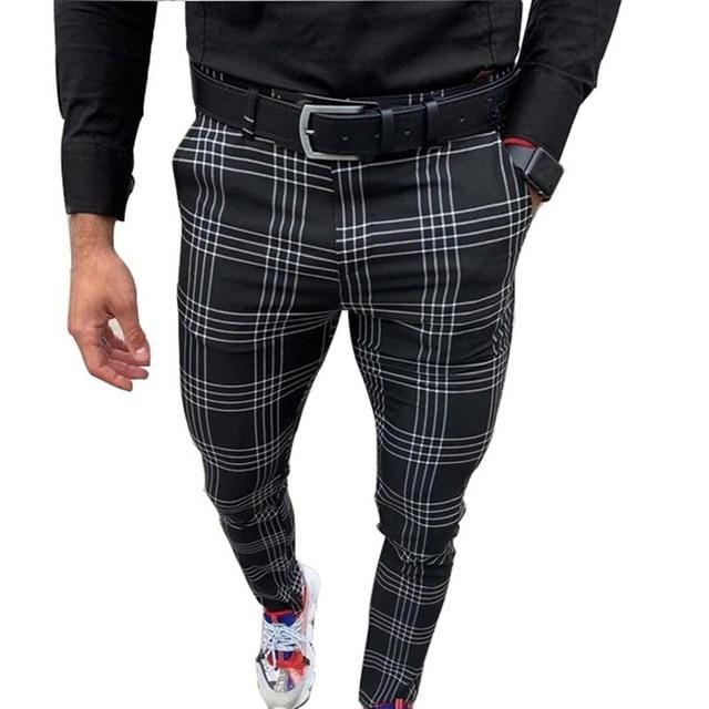 Men Plaid Slim Fit Pants