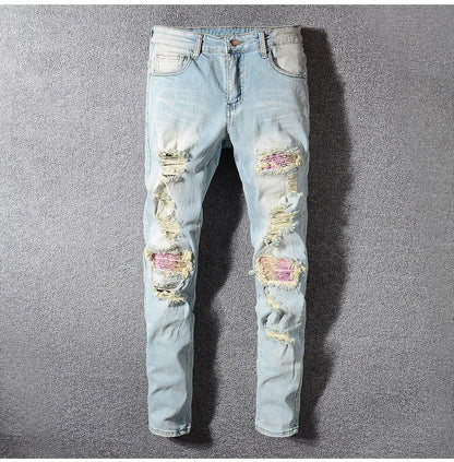 Light blue patchwork bandana Jeans