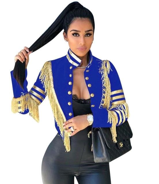 Casual Gold Strip Tassel Coat