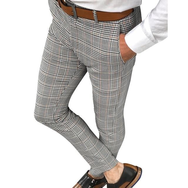 Men Plaid Slim Fit Pants