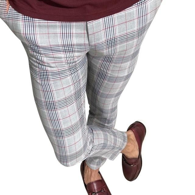 Men Plaid Slim Fit Pants