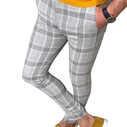 Men Plaid Slim Fit Pants