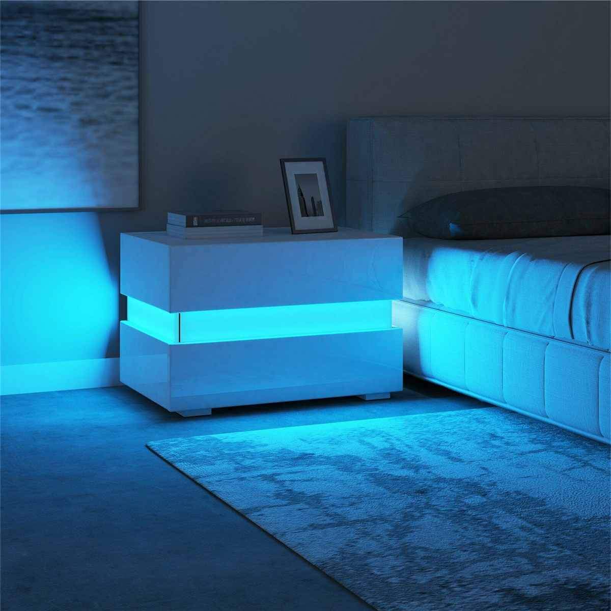 Luxury LED Light Nightstand w/2 Drawers Organizer