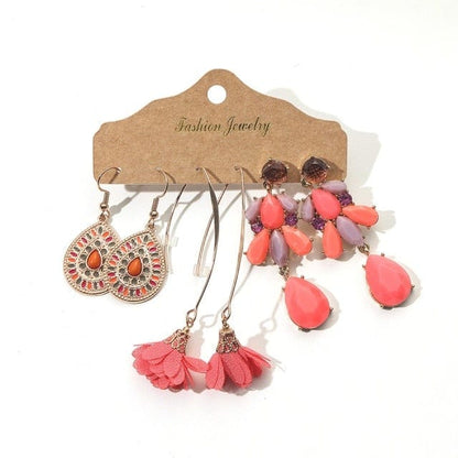 Color Feather Tassel Earrings Set for Women