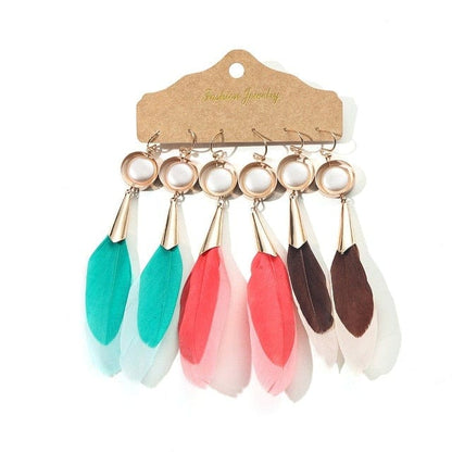 Color Feather Tassel Earrings Set for Women