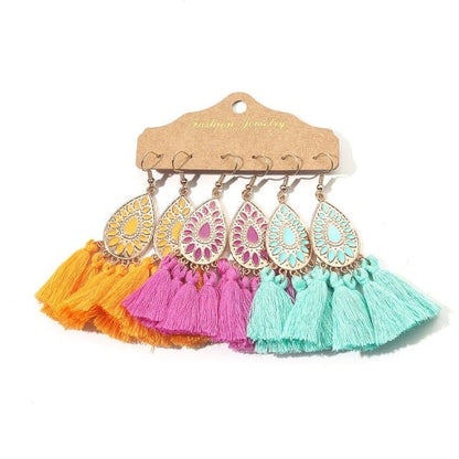 Color Feather Tassel Earrings Set for Women