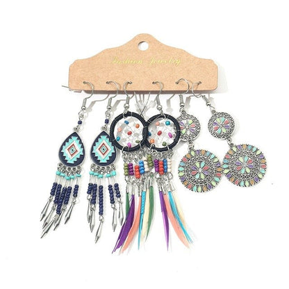 Color Feather Tassel Earrings Set for Women