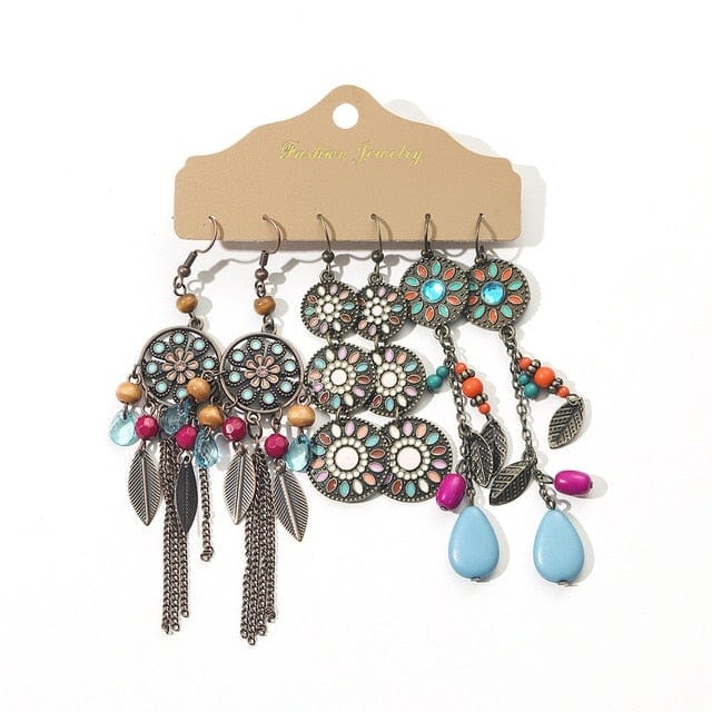 Color Feather Tassel Earrings Set for Women