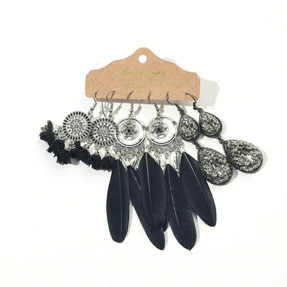 Color Feather Tassel Earrings Set for Women