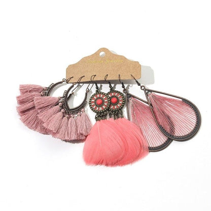 Color Feather Tassel Earrings Set for Women