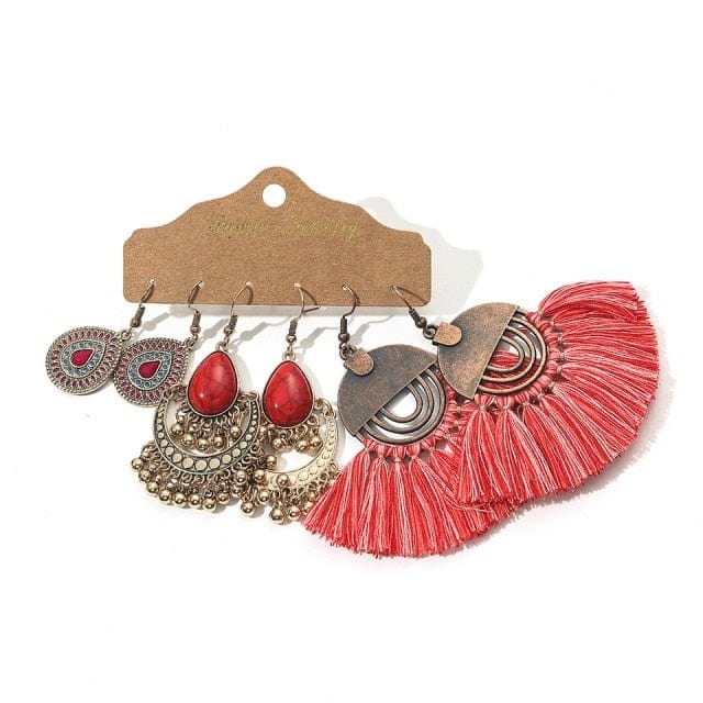 Color Feather Tassel Earrings Set for Women