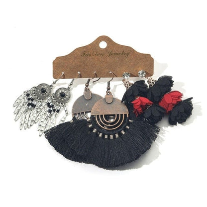 Color Feather Tassel Earrings Set for Women