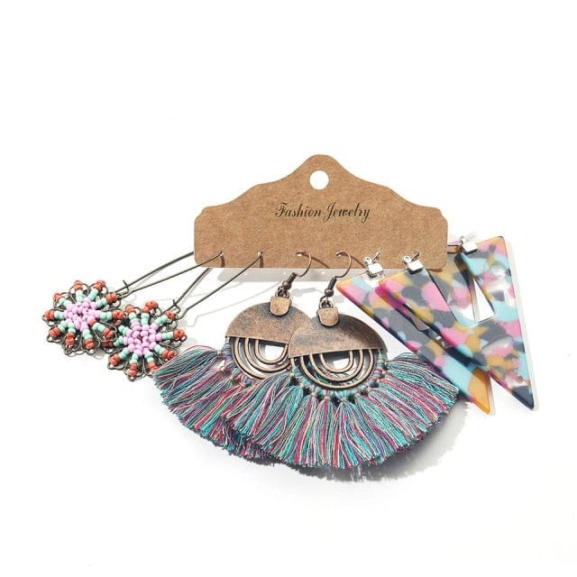 Color Feather Tassel Earrings Set for Women