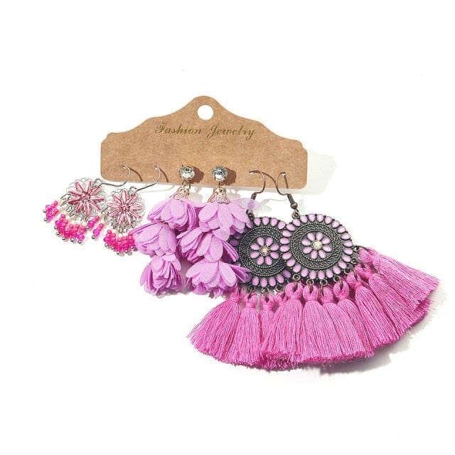 Color Feather Tassel Earrings Set for Women