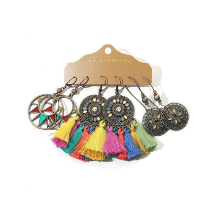 Color Feather Tassel Earrings Set for Women