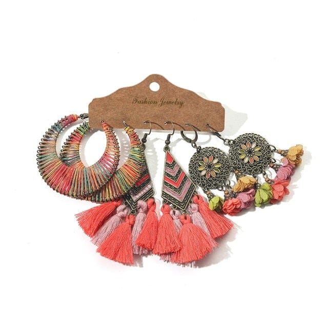 Color Feather Tassel Earrings Set for Women