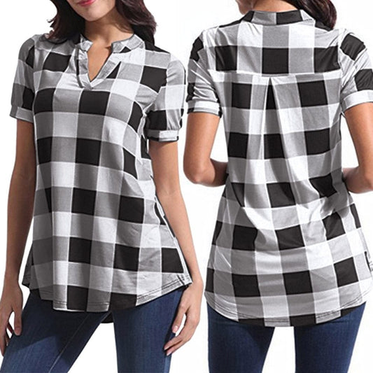 Women Plus Size Plaid Blouse