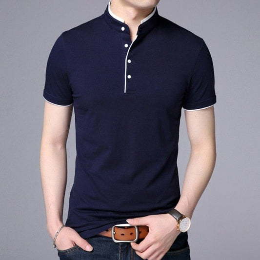 Mandarin Style Collar Short Sleeve Shirt