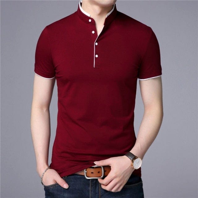 Mandarin Style Collar Short Sleeve Shirt