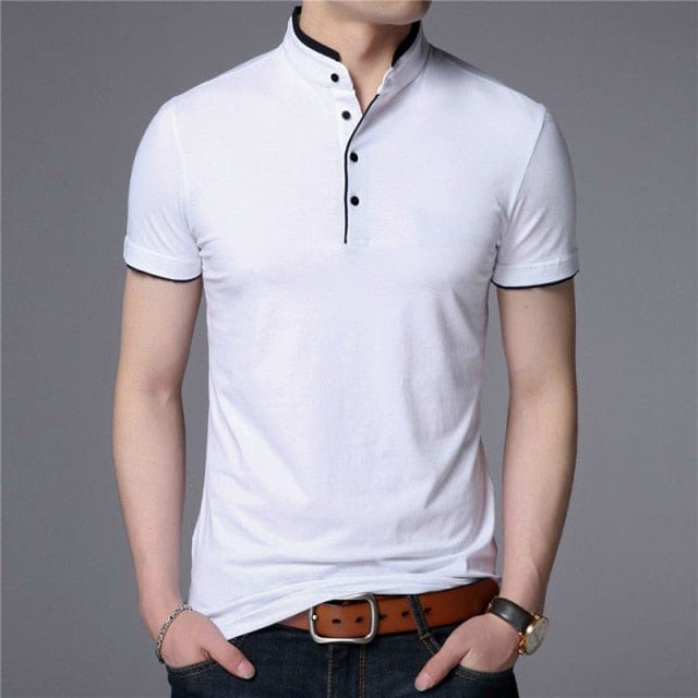 Mandarin Style Collar Short Sleeve Shirt