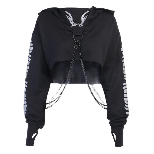 Women Gothic Reflective Crop Top Pullover