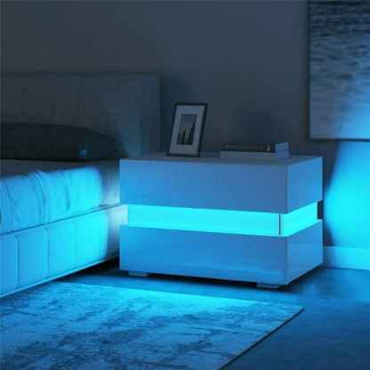 Luxury LED Light Nightstand w/2 Drawers Organizer