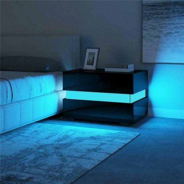 Luxury LED Light Nightstand w/2 Drawers Organizer