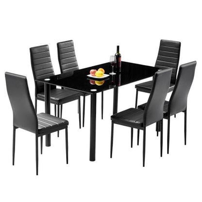 6-Seater Dining Table Chair Set Includes 1 Tempered Glass