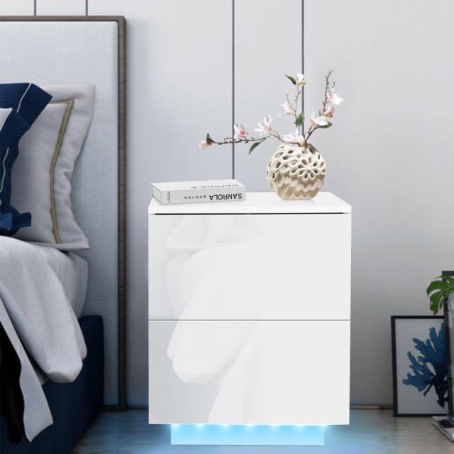 Luxury LED Light Nightstand w/2 Drawers Organizer