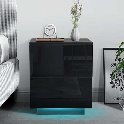 Luxury LED Light Nightstand w/2 Drawers Organizer