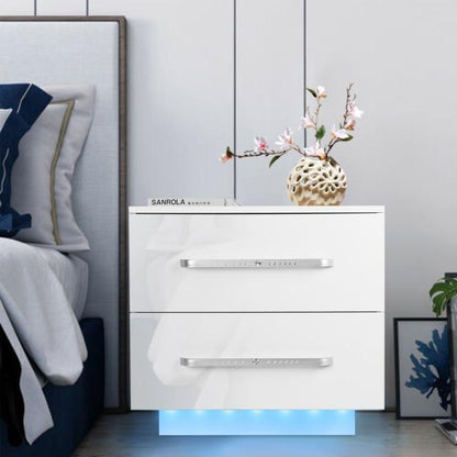 Luxury LED Light Nightstand w/2 Drawers Organizer