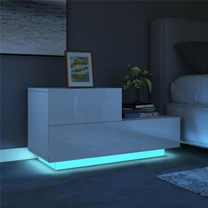 Luxury LED Light Nightstand w/2 Drawers Organizer