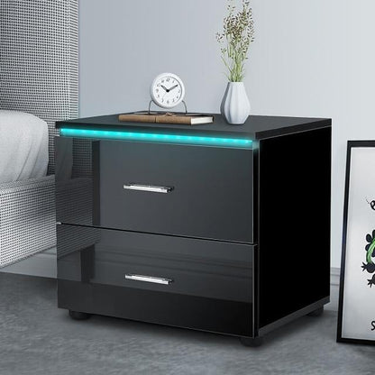 Luxury LED Light Nightstand w/2 Drawers Organizer