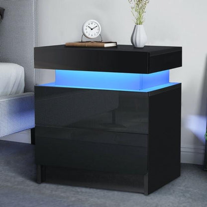 Luxury LED Light Nightstand w/2 Drawers Organizer