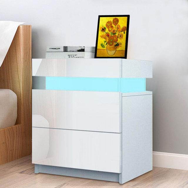 Luxury LED Light Nightstand w/2 Drawers Organizer