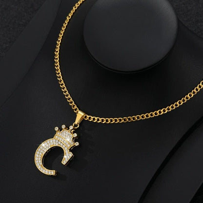 Crown Letter Necklace For Men and Women