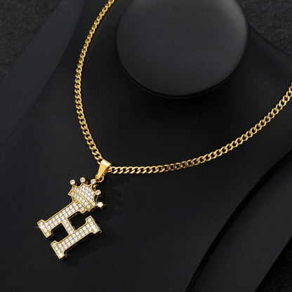 Crown Letter Necklace For Men and Women