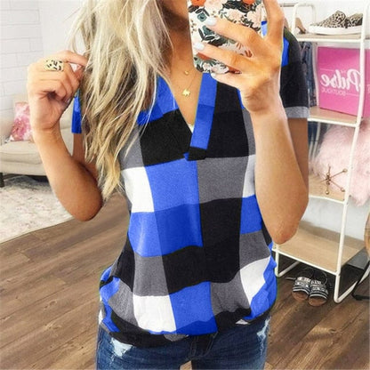 Women Short Sleeve Plaid Shirt